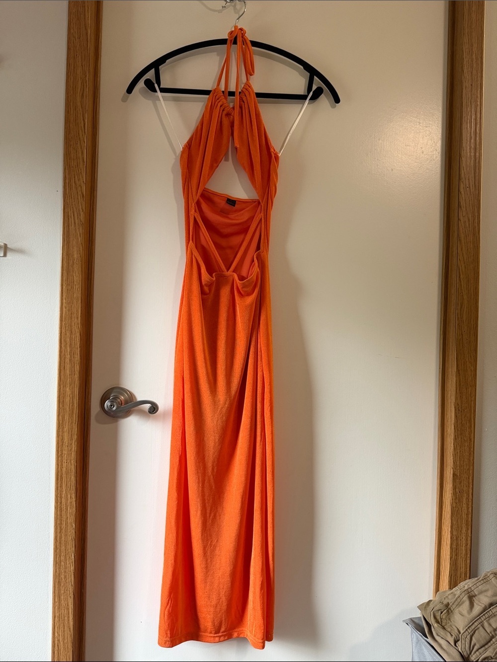 SHEIN Orange Halter Maxi Dress with Cutout Back